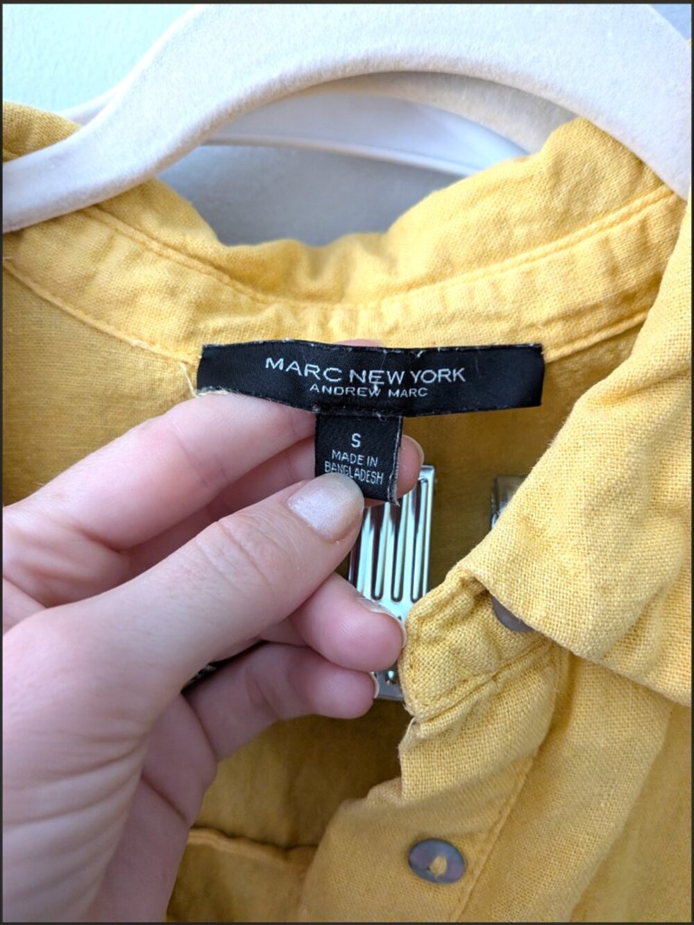 Marc New York Linen Blend Button Up Cropped Top Mustard Yellow Small - Picture 5 of 5